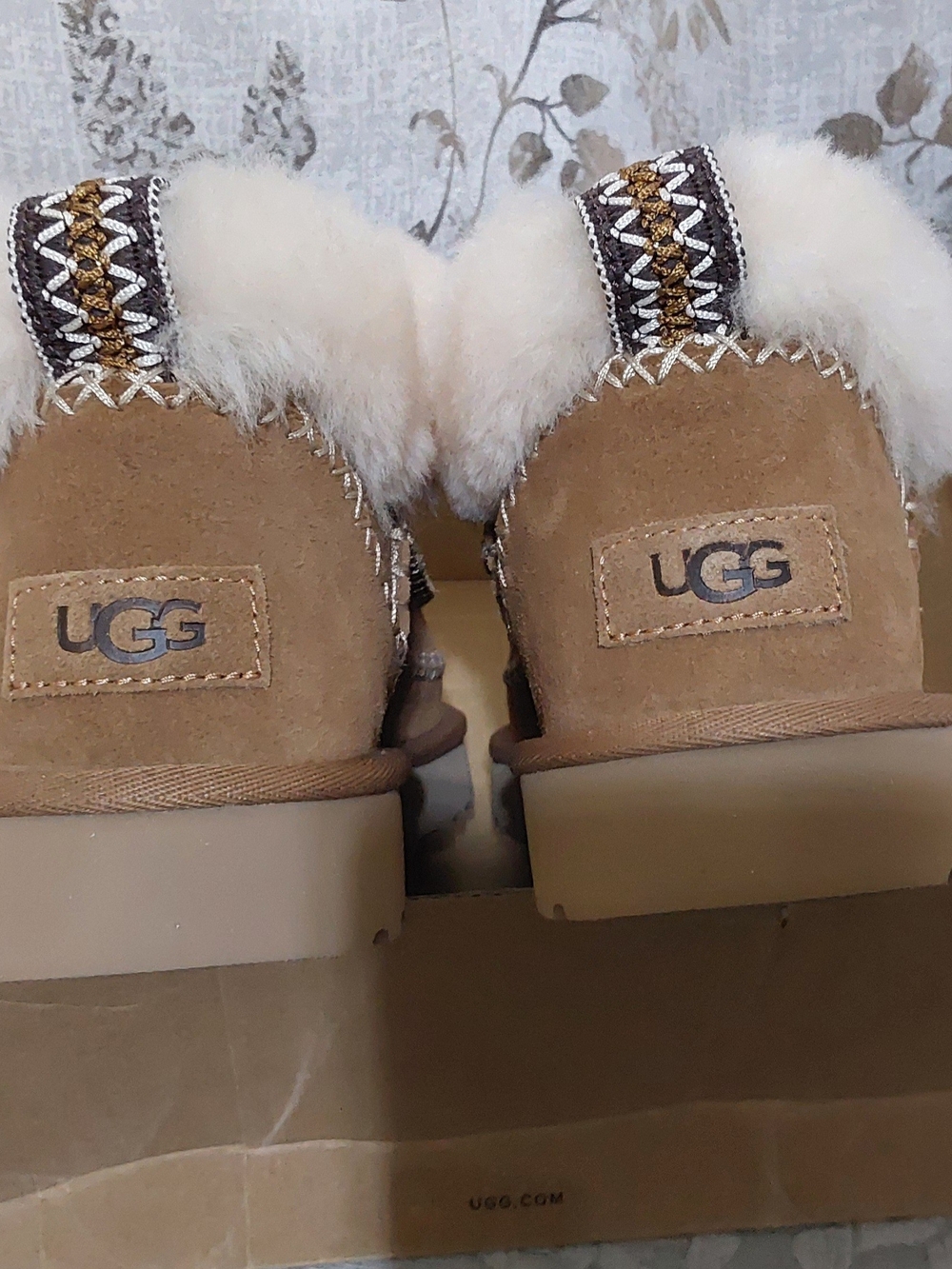 UGG Tan Suede Slipper Boots with Cream Shearling Cuff